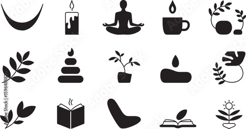 Wellness and Relaxation Vector Set A Collection of Spa and Meditation Elements for Mindful Living