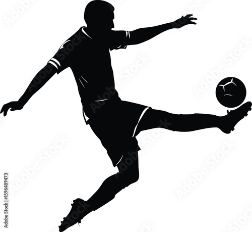 Silhouette of a Soccer Player Kicking a Ball to the goal in Action