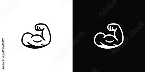 Simple line art of a flexing bicep on black and white background