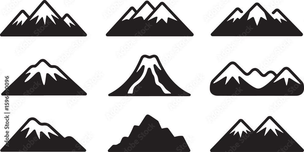 Fototapeta premium Mountain Peak Silhouette Collection Diverse Range of Mountain Icons for Outdoor Adventure and Nature Enthusiasts