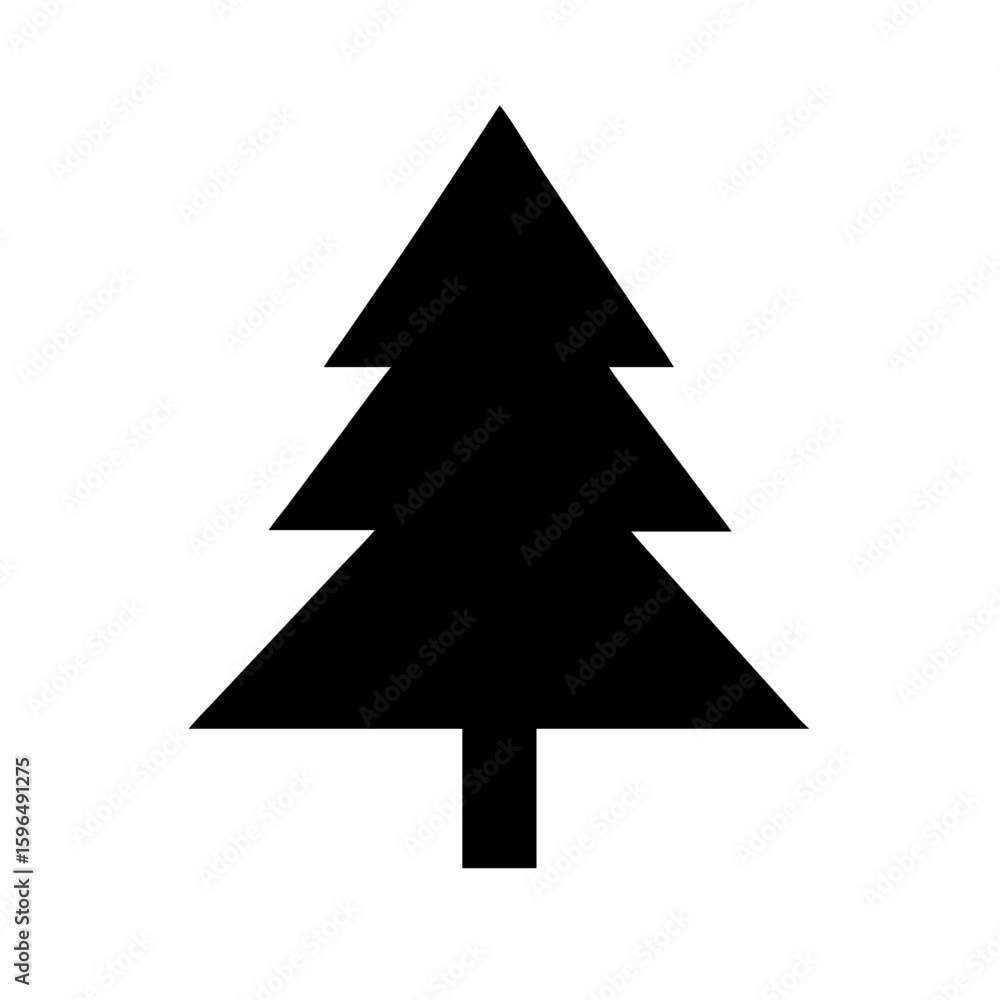 Pine tree silhouette graphic element on plain white background, isolated design component. Pine tree silhouette in simple geometric style for festive decoration, nature symbol. Pine tree silhouette graphic element on plain white background, isolated design component. Pine tree silhouette in simple geometric style for festive decoration, nature symbol.
