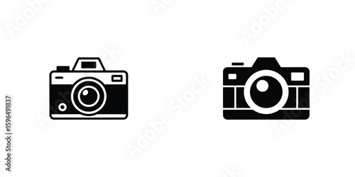 Two black and white camera icons on a white background