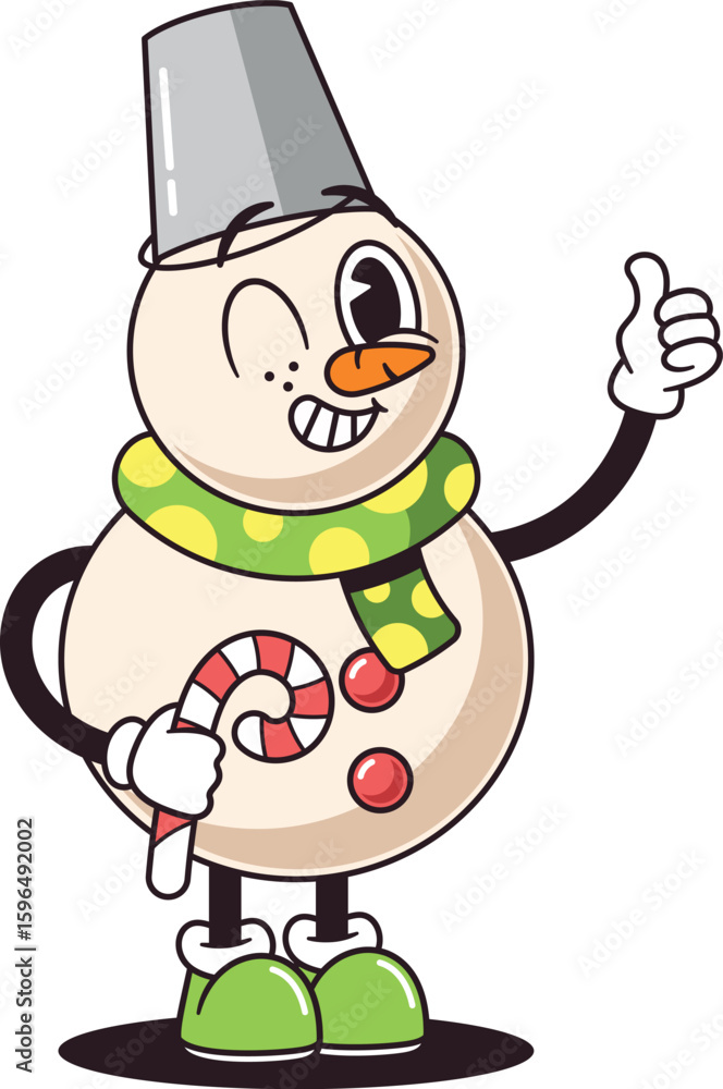 Naklejka premium Christmas snowman gesturing thumbsup vector illustration