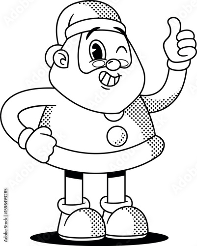 Santa black-and-white character gesturing thumbsup