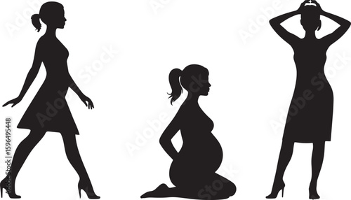 Pregnant Woman Silhouettes Collection on Transparent Background for Maternity and Family Design