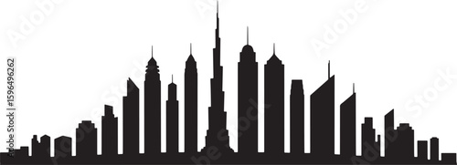 Dubai Skyline Silhouette Vector Illustration United Arab Emirates Cityscape Architecture Landmarks