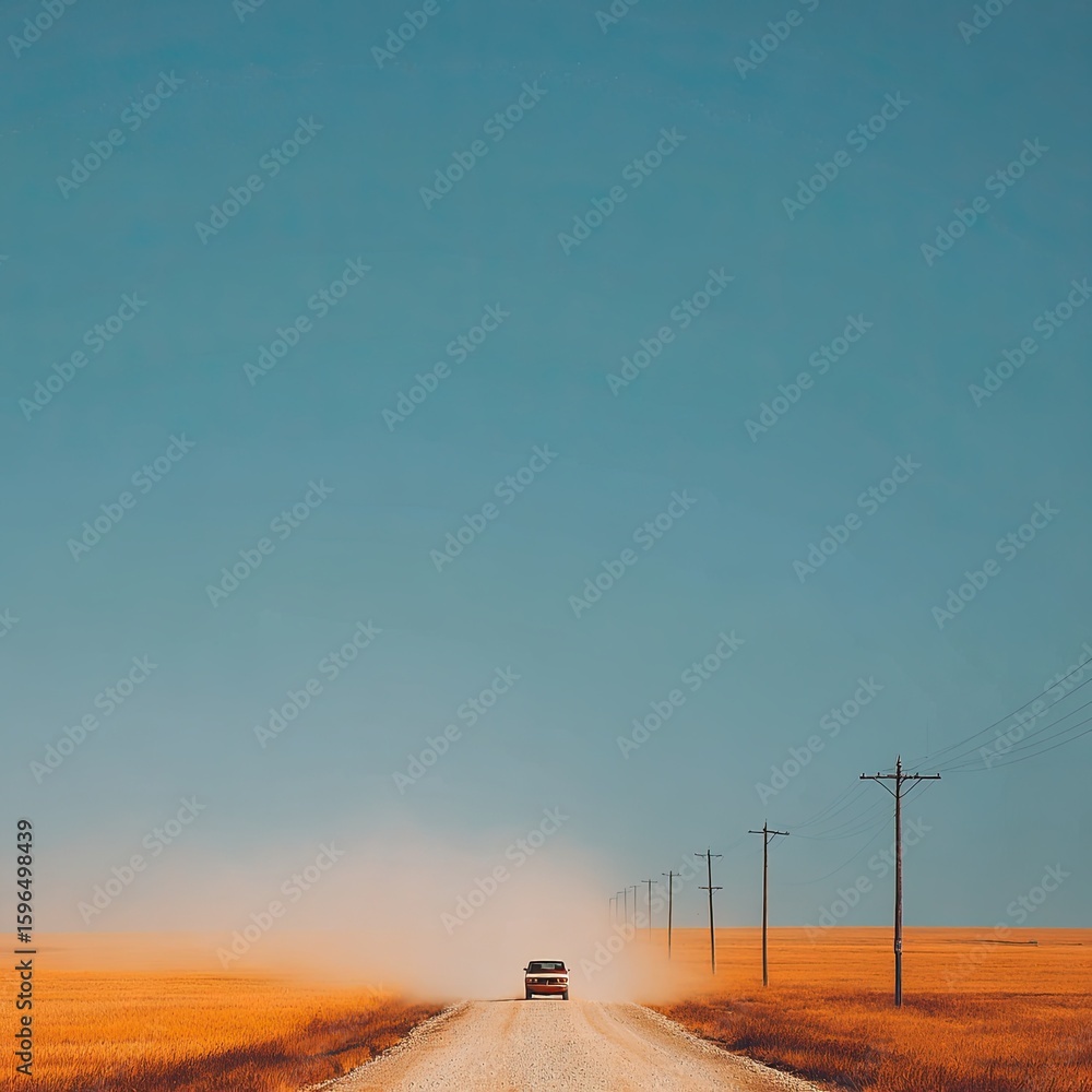 Obraz premium Car driving down a quiet rural road