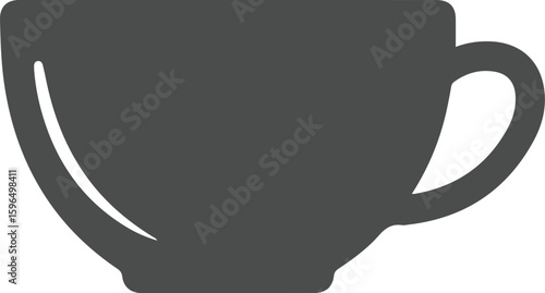 A simple, dark gray silhouette of a coffee cup with a handle.