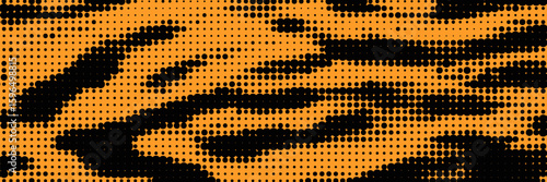 Animal print with halftone effect. Black dotted texture on the yellow background. Vector modern pattern.