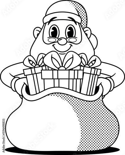 Santa retro character with gifts