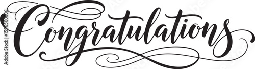 Vector art of elegant calligraphy script spelling congratulations isolated on white
