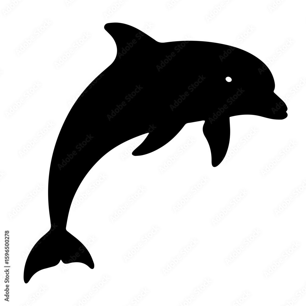Obraz premium Leaping Dolphin Vector Graphic, Marine Mammal Silhouette, Playful Dolphin Icon Illustration, Isolated Sea Animal Symbol.