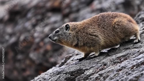 Alert Rock Hyrax Resting on Rocky Terrain in Natural Habitat