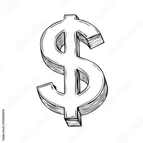 Hand drawn style dollar sign symbol illustration for finance or currency related designs