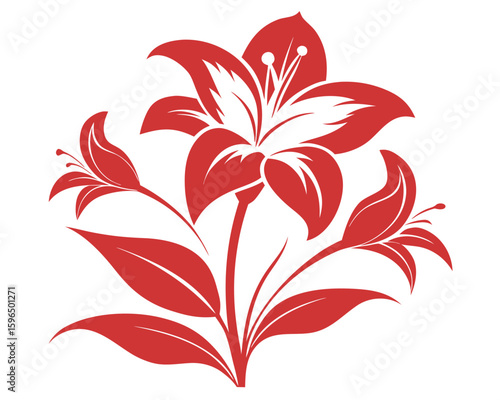 Elegant red lily floral vector illustration on isolated white background for design.