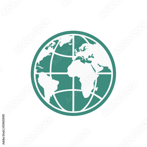 Globe Grid World Map Teal and White Detailed Earth Representation