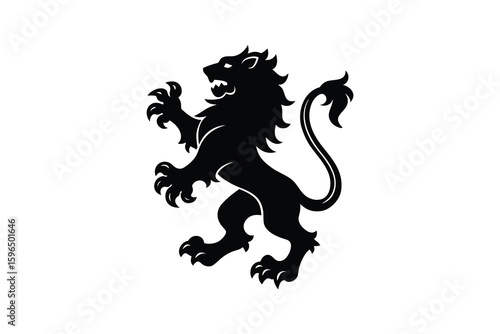 Heraldic Lion Rampant Black Silhouette on White Background A Symbol of Courage and Nobility silhouette