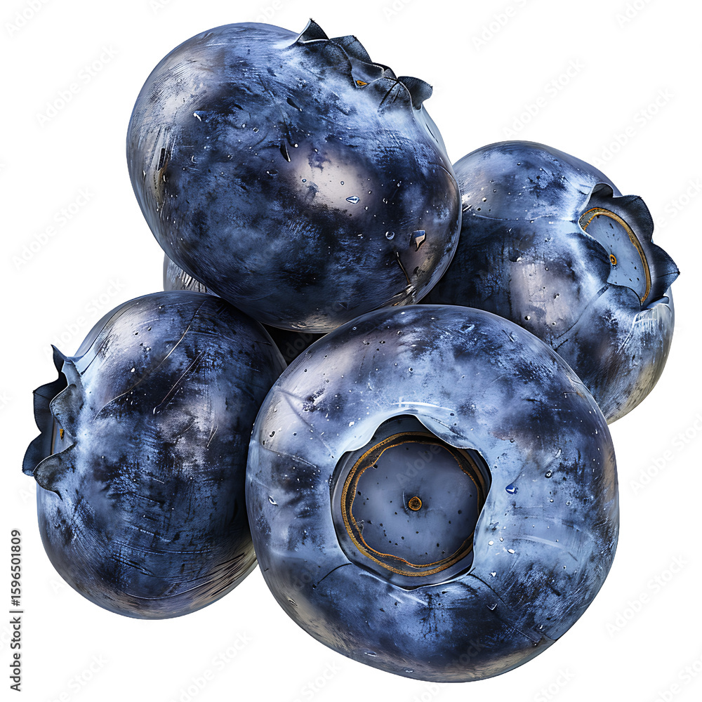 Obraz premium Four Fresh Blueberries Isolated on White Background