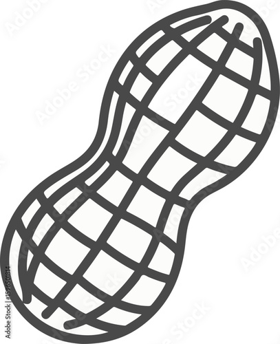Simple line drawing of a peanut, showing the shell's segmented texture.