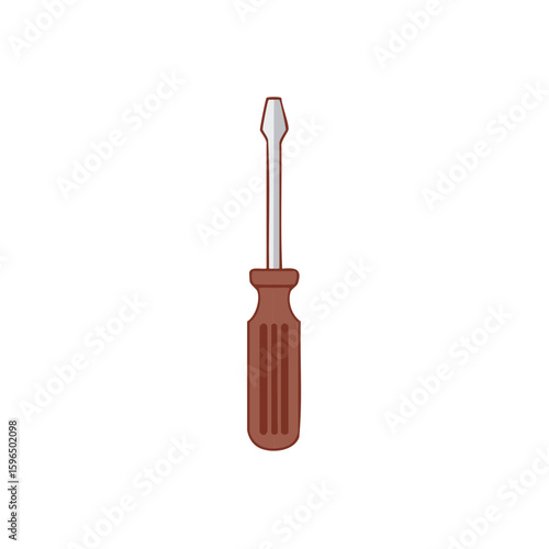 Illustration of a flathead screwdriver with a brown handle for various repair and construction projects, isolated on white
