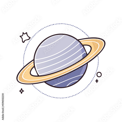 Stylized Planet with Rings and Surrounding Stars in Outer Space
