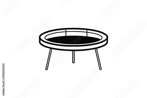 Minimalist Round Trampoline Illustration with Three Legs in Black and White Silhouette