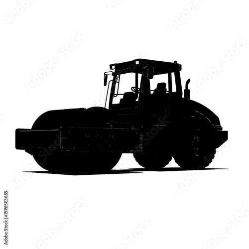 Steamroller Silhouette Icon, Road Construction Heavy Equipment, Isolated Road Roller Vector Graphic, Paving Compactor Machinery.