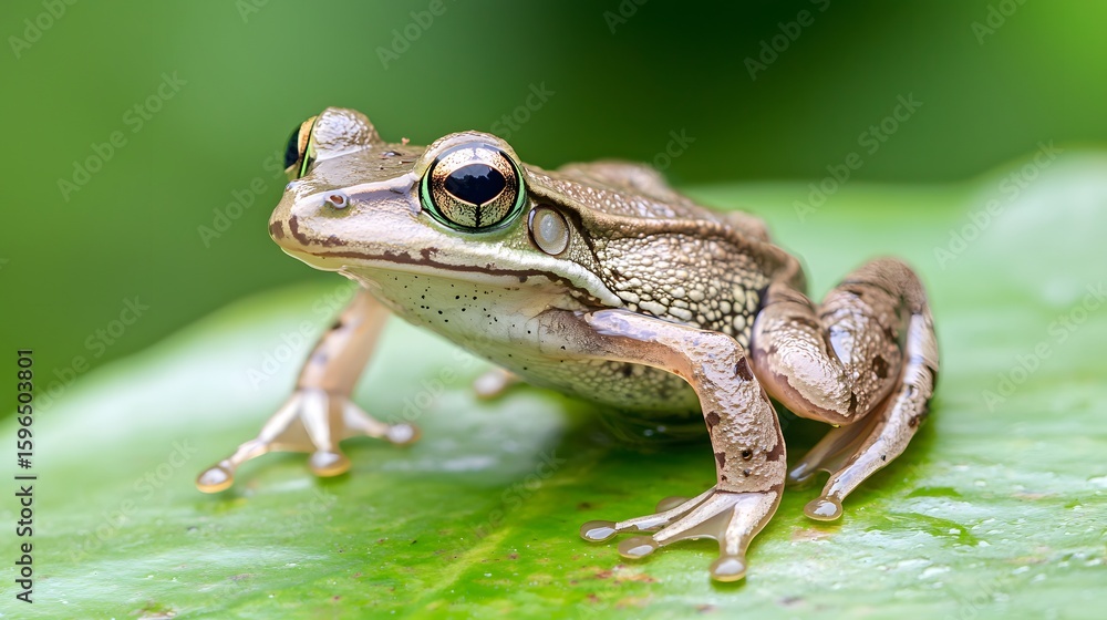 Fototapeta premium Close-Up of a Brown Frog Sitting on a Leaf in Natural Habitat