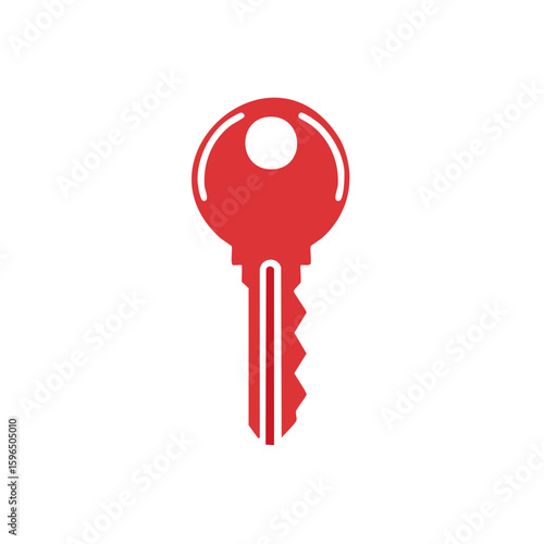 Vivid Red Key Symbol Isolated, Essential Object for Security and Entrance Access Concept, Flat Style Design, Simple Icon for Privacy, Lock and Safety