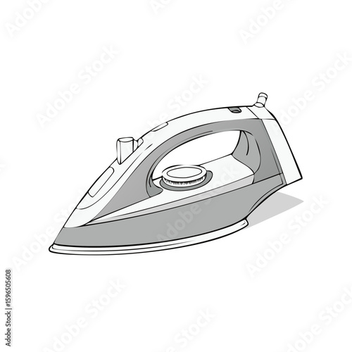 Modern Electric Iron Illustration with Gray Accents and Smooth Contours for Pressing Clothes