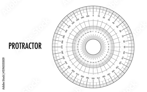 A protractor tool used to measure and draw angles typically a semicircular or circular