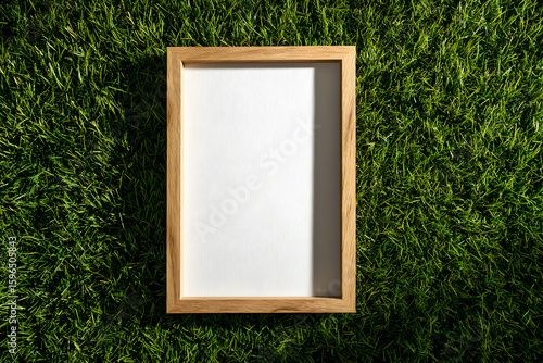 Blank Wooden Frame on Green Grass Ready for Creative Design