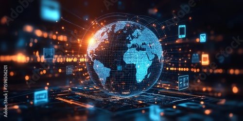 Wallpaper Mural Emerging market ecommerce growth visualized with a digital globe surrounded by shopping icons, digital trends, and global market expansion Torontodigital.ca