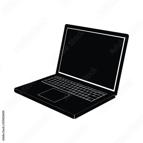 Black silhouette of an open laptop computer on a white background