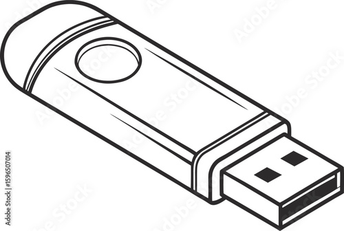 Vector illustration of a simple outline of a usb flash pen drive in black and white transparent background. Pen Drive, Flash Drive, Computer Technology.