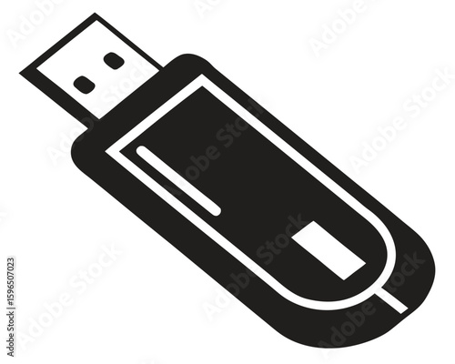 Simple black and white illustration of a usb flash drive or pen drive isolated on a white background.