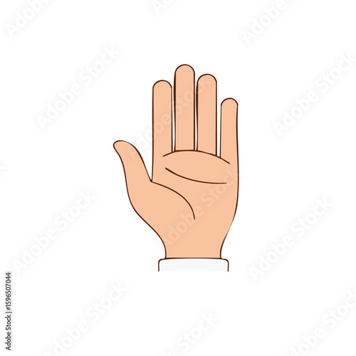 Raised hand gesture with straight fingers, illustration of communication and nonverbal signal