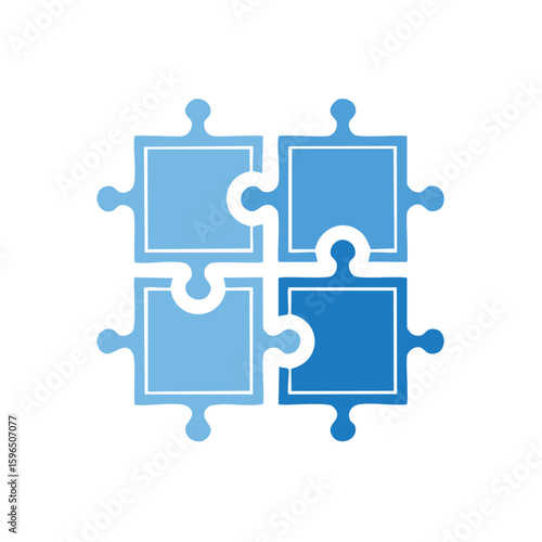 Four Blue Jigsaw Pieces Assembled Together Symbolizing Teamwork and Problem Solving