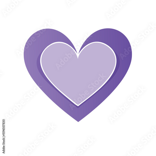 Isolated double lavender purple hearts on white, vector love illustration