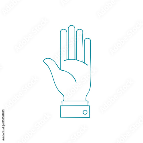 Raised Palm with Four Fingers Up in Gesture Wearing Business Suit Sleeve Line Drawing Style Teal Color