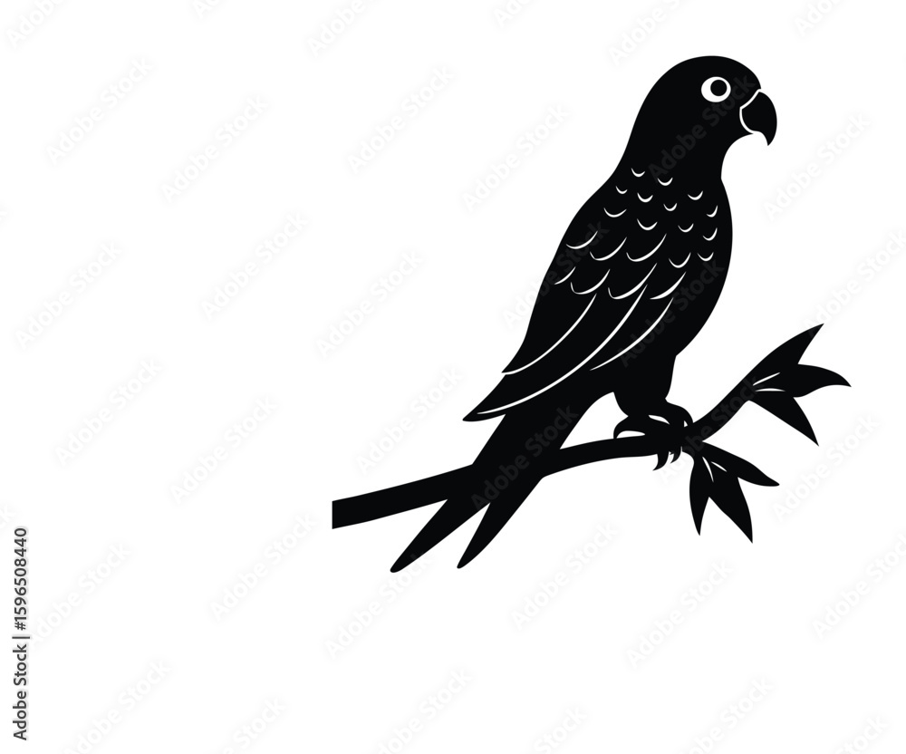 Fototapeta premium Black silhouette of a parrot perched on a branch