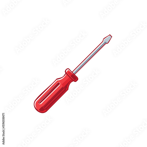 Isolated Red Flathead Screwdriver, Hand Tool, Mechanic Tool, Repair Equipment, Construction, Hardware