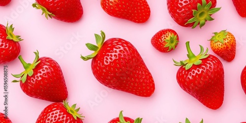 Vibrant red strawberry pattern on light pink, seamless summer texture, sweet, summer