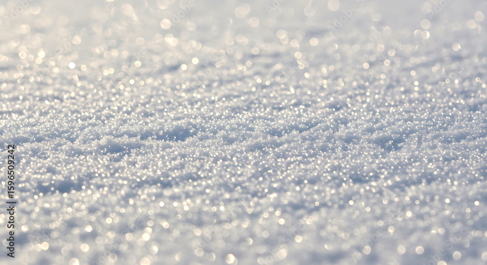 Obraz premium Glistening white snow crystals sparkle under sunlight creating a beautiful and shimmering winter background texture in a cool tone.