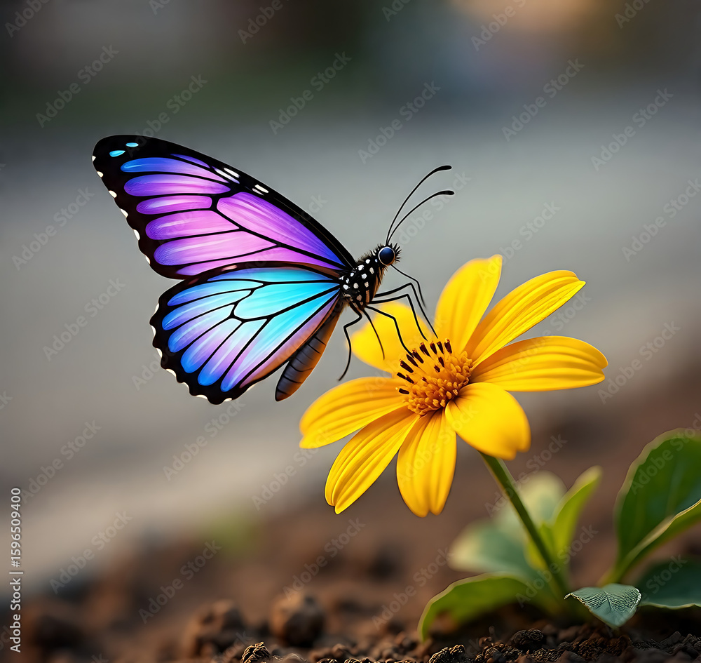 Obraz premium Stunning Multicolored Butterfly on a Bright Yellow Flower in Nature