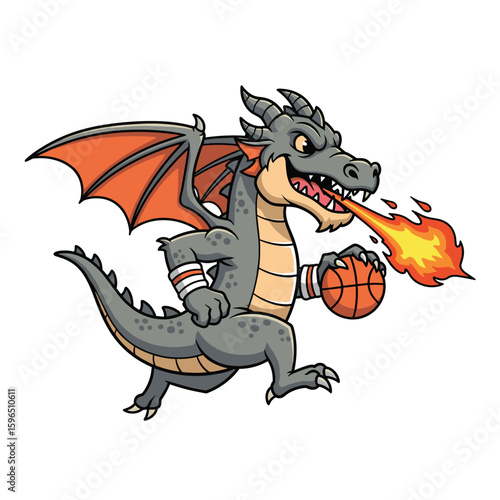 Cartoon Dragon Basketball Player
