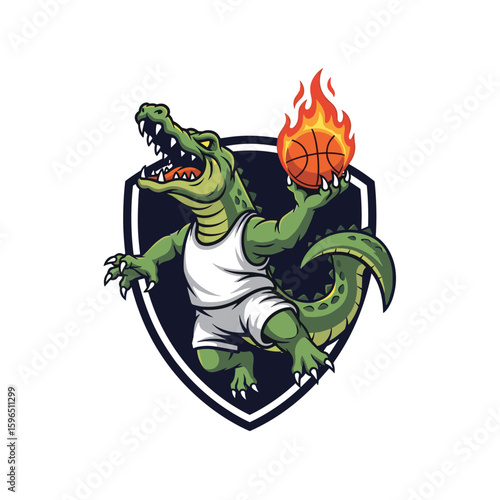 Cartoon Alligator Basketball Player