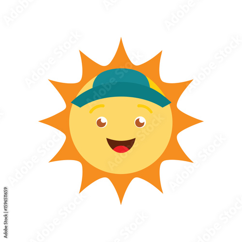 smiling sun wearing a hat vector art