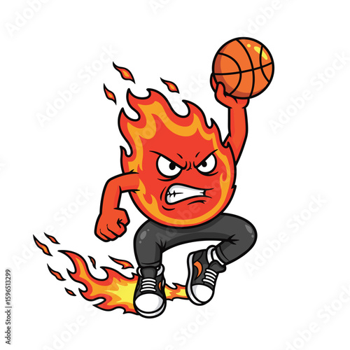 Cartoon Fire Basketball Player
