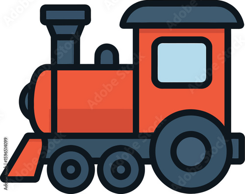 Red Cartoon Toy Train Engine Icon Vector - Playful Locomotive Symbol
